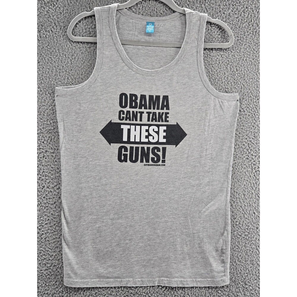Obama Cant Take These Guns Shirt Mens Small Tank Top Gray Graphic